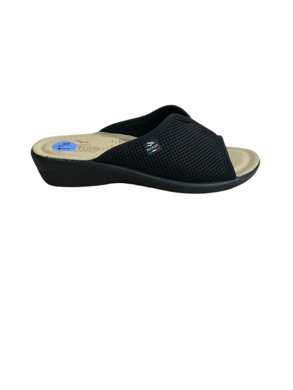 Fly Flot Italian Comfort Slide Sandals Black Mesh Leather EU 38 US 7.5 New